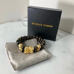 Black and Gold Pi Xiu Beaded Bracelet Set of 2 Obsidian Wealth NWT Unisex